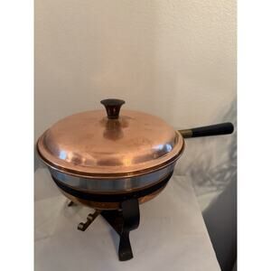 Vintage Douro Copper Chafing Dish Set Portugal Burner Stand Lid Complete